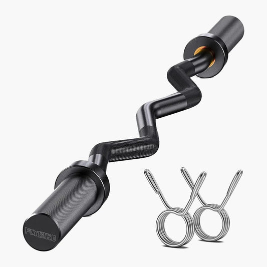 FLYBIRD Olympic EZ Curl Bar - 47"Curling Barbell for 2 Inch Plates,Black