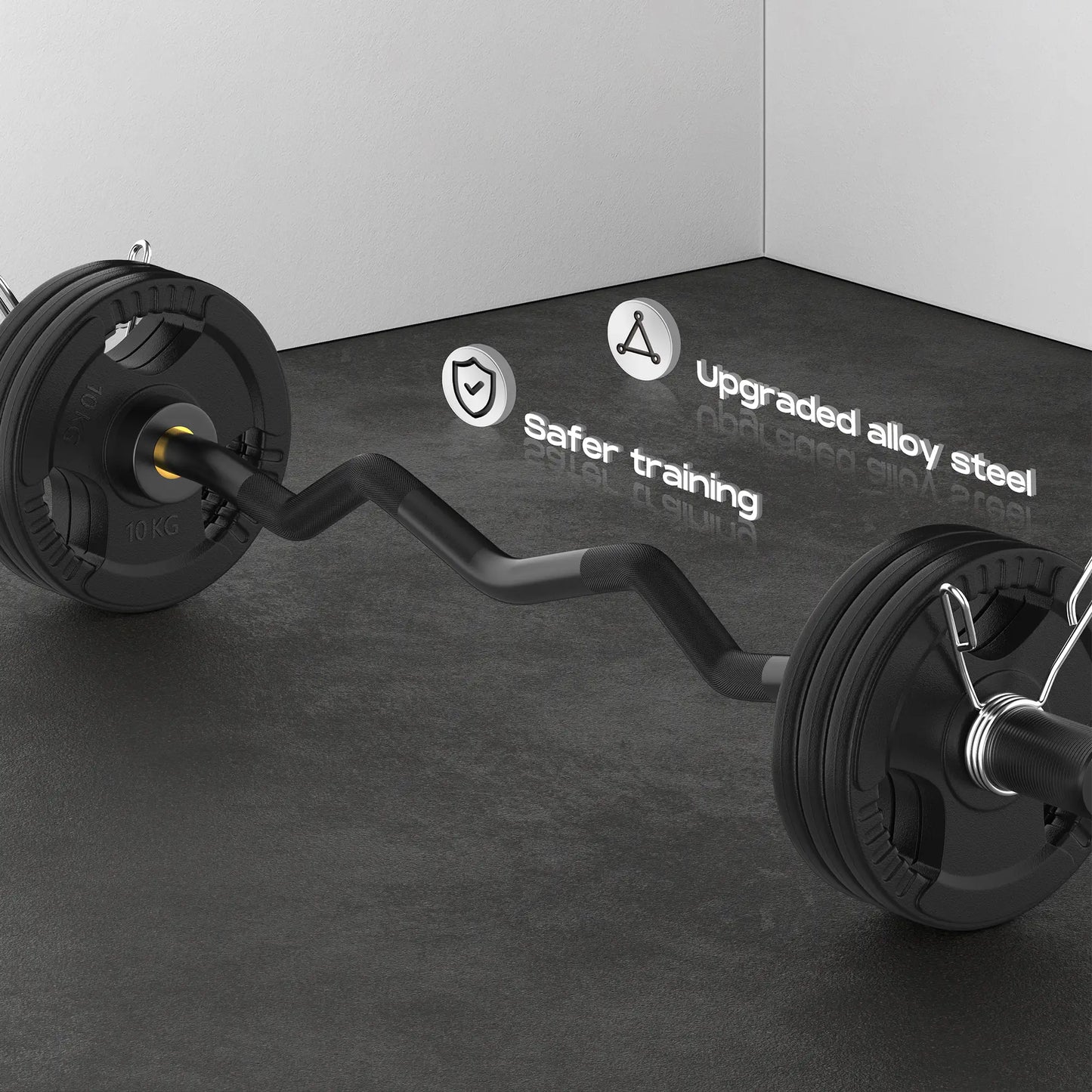 FLYBIRD Olympic EZ Curl Bar - 47"Curling Barbell for 2 Inch Plates,Black