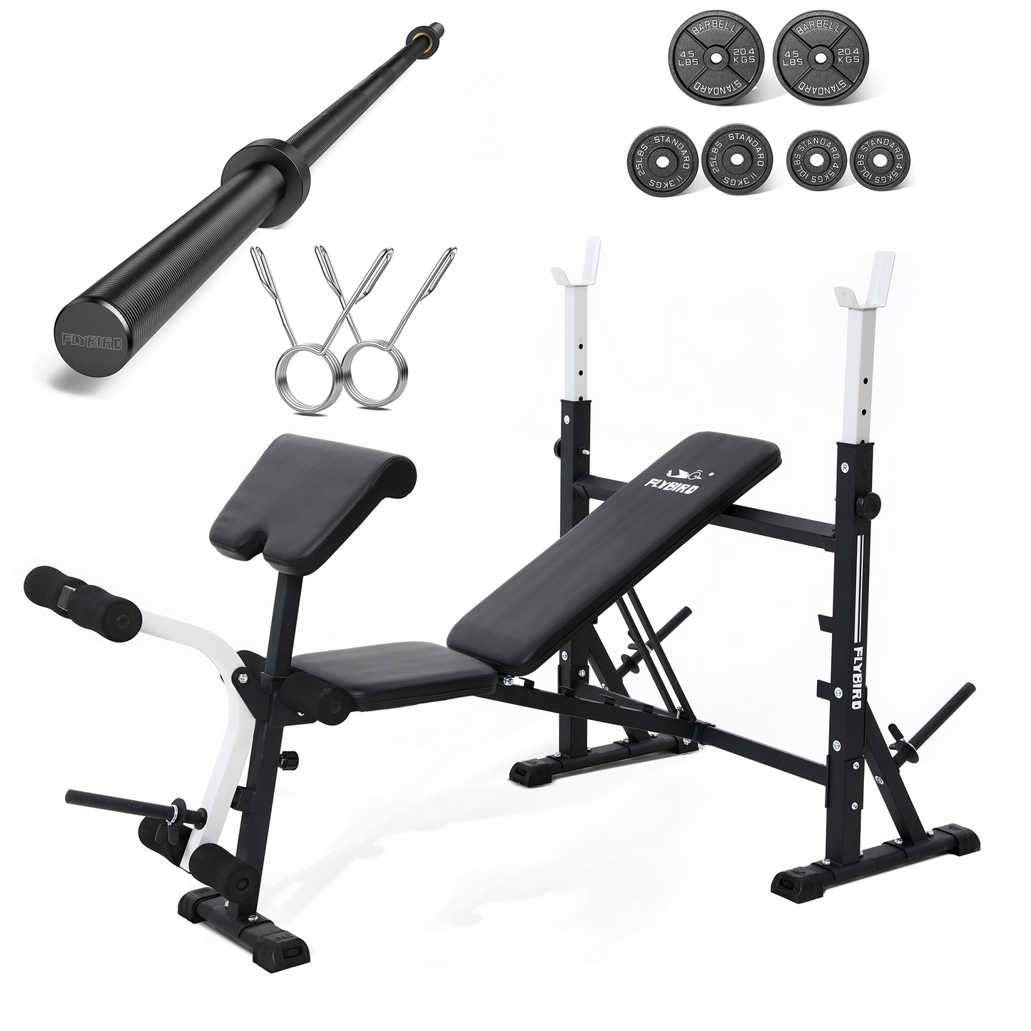 FLYBIRD Set of Olympic Weight Bench, Barbells And Weight Plates
