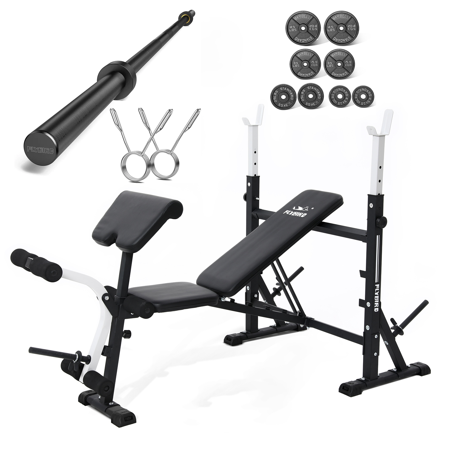 FLYBIRD Set of Olympic Weight Bench, Barbells And Weight Plates