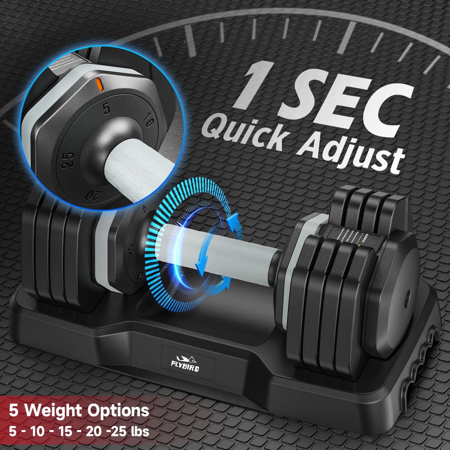 FLYBIRD Quick Adjustable Dumbbell Weight Set | 25LBS