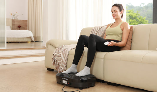 Do a vibration plate leg exercise while sitting on the sofa