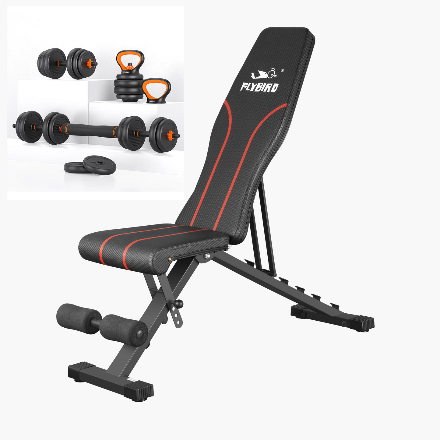 Bundle: Eco-Friendly Weight Set(Dumbbells, Kettlebells, etc.) & Adjustable Weight Bench FB139