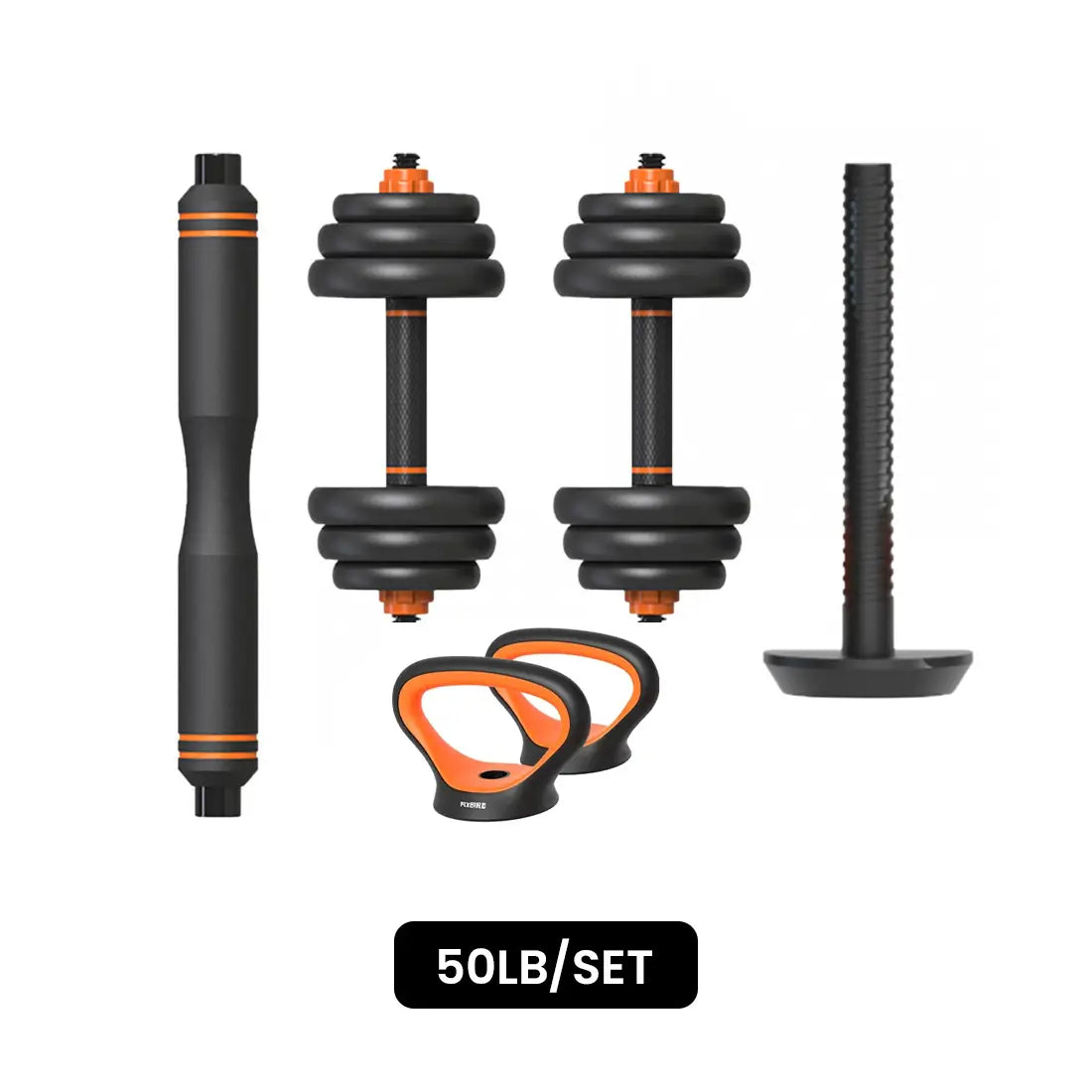 FLYBIRD 50lb Weight Set with Connector Bar, 4 in 1 Workout Gear with Dumbbell