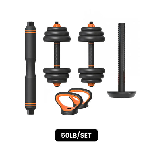 FLYBIRD 50lb Weight Set with Connector Bar, 4 in 1 Workout Gear with Dumbbell