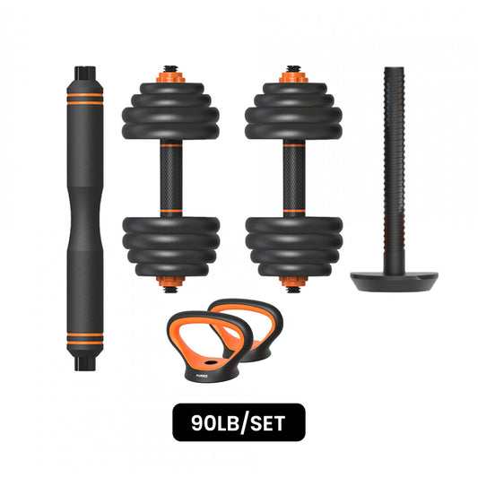 FLYBIRD 90lb Weight Set with Connector Bar, 4 in 1 Workout Gear with Dumbbell