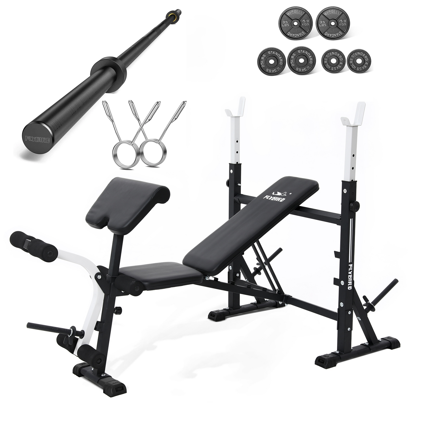 FLYBIRD Set of Olympic Weight Bench, Barbells And Weight Plates