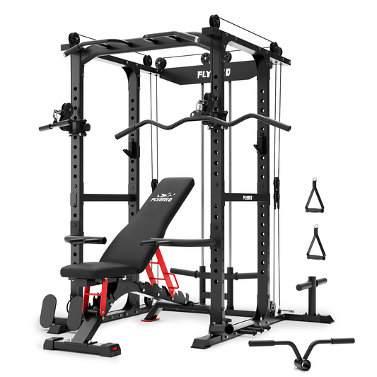 Power Rack Package: Adjustable Bench & 1500LB Olympic Bar, Weight Plates Set