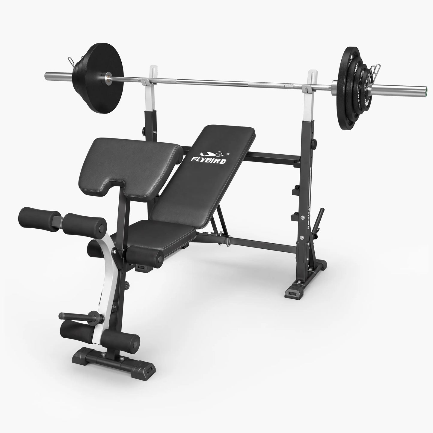 FLYBIRD Bench Press Set, Adjustable Bench with Olympic Barbell & Plates Set